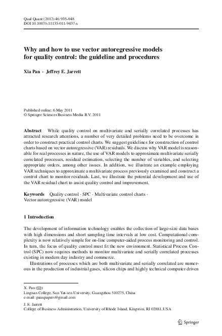 (PDF) Why and how to use vector autoregressive models for quality ...