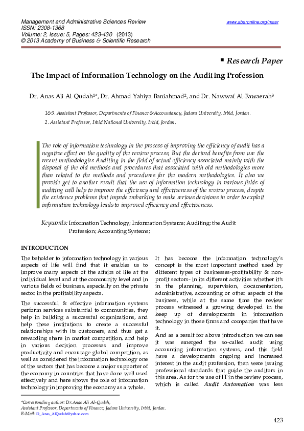 (PDF) The Impact of Information Technology on the Auditing Profession
