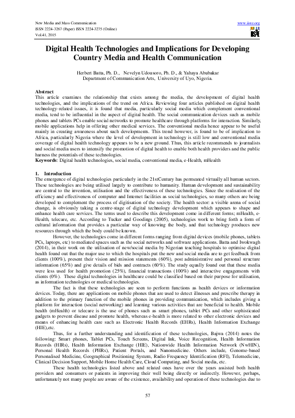(PDF) Digital Health Technologies and Implications for Developing ...