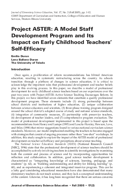 (PDF) Project ASTER: A Model Staff Development Program and Its Impact ...