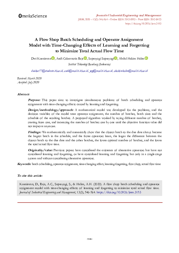 (PDF) A flow shop batch scheduling and operator assignment model with ...