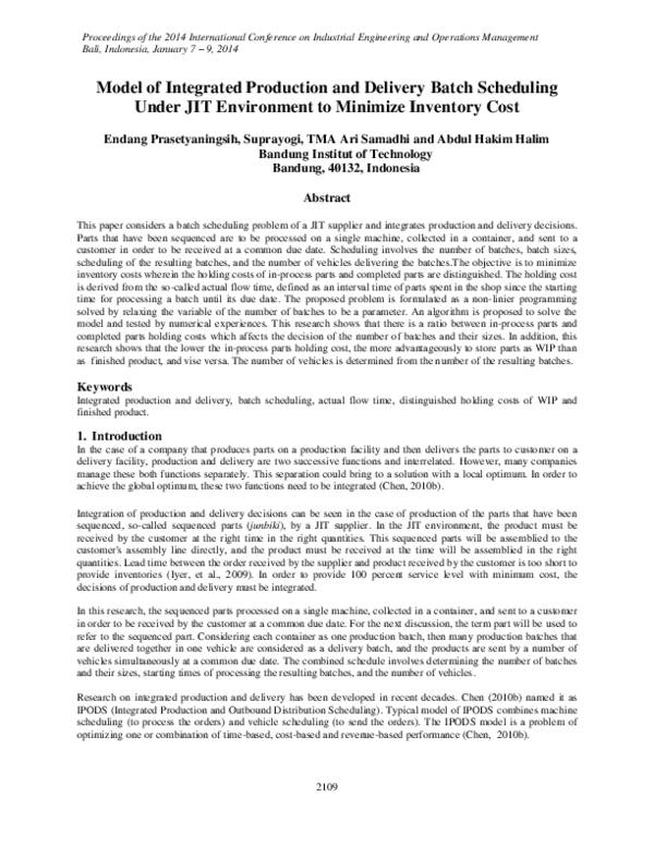 (PDF) Model of Integrated Production and Delivery Batch Scheduling ...