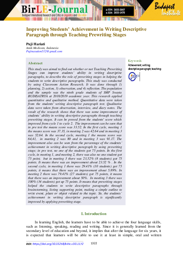 (PDF) Improving Students Achievement in Writing Descriptive Text ...
