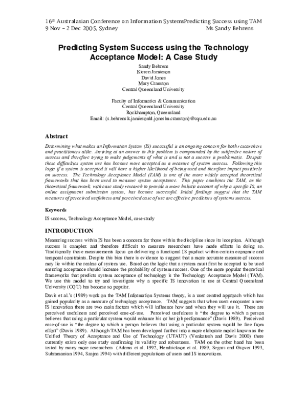 (PDF) Predicting System Success using the Technology Acceptance Model ...