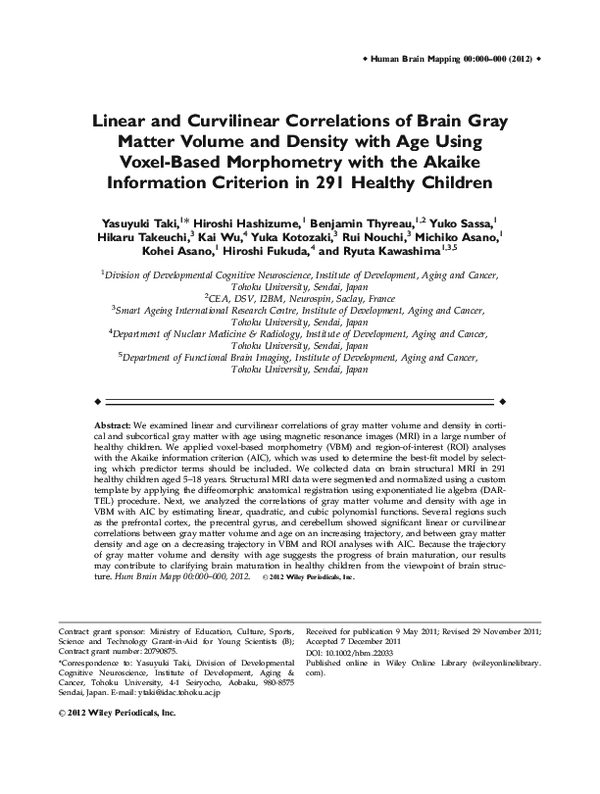 (PDF) Linear and curvilinear correlations of brain gray matter volume ...