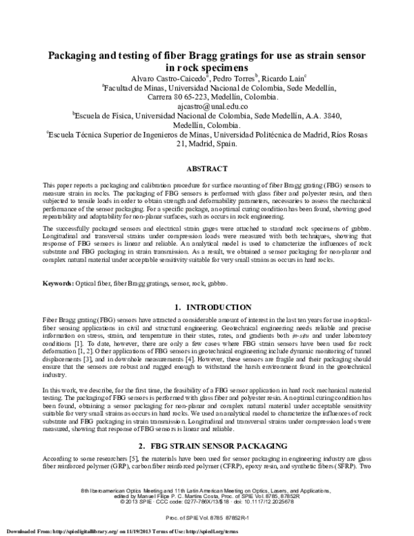 (PDF) Packaging and testing of fiber Bragg gratings for use as strain ...