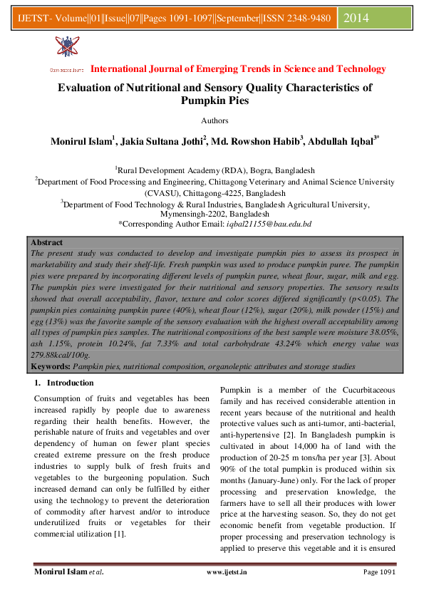 (PDF) Evaluation of Nutritional and Sensory Quality Characteristics of ...