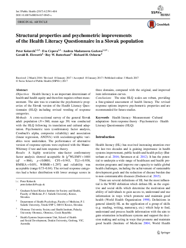 (PDF) Structural properties and psychometric improvements of the Health ...
