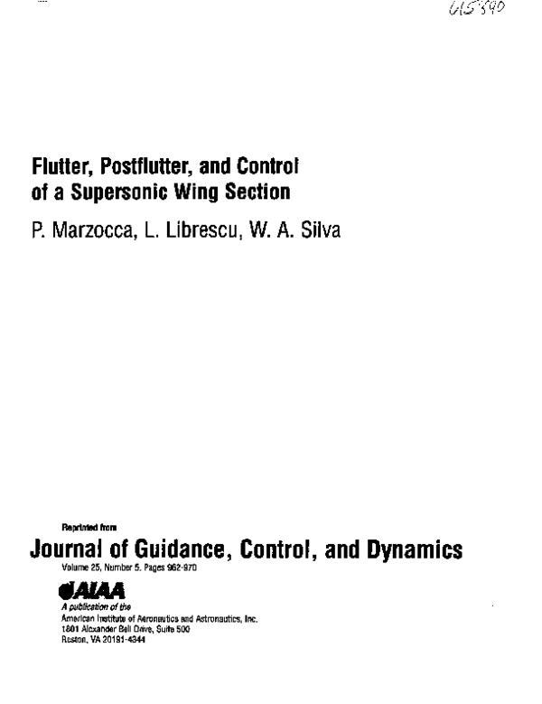 (PDF) Flutter, postflutter, and control of a supersonic wing section