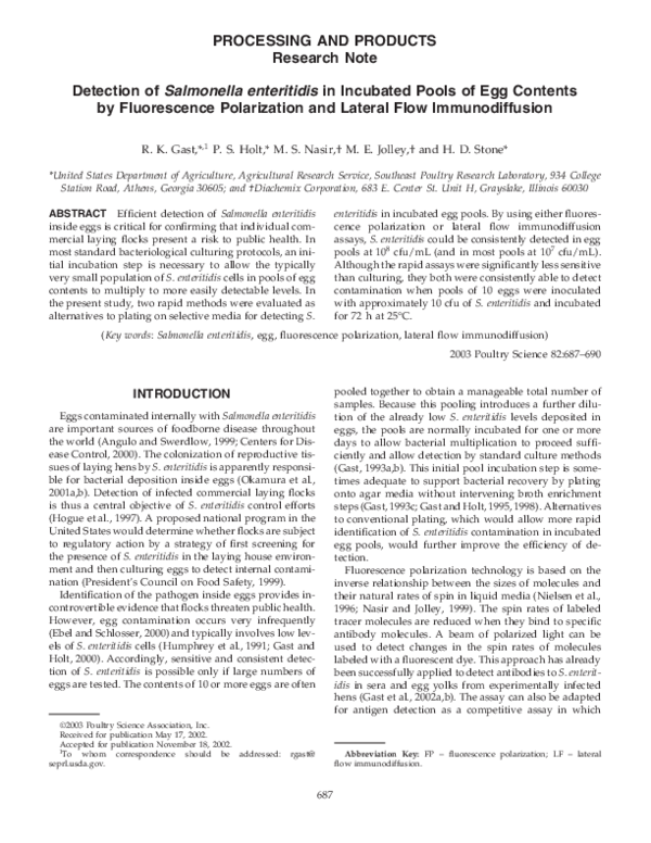 (PDF) Detection of Salmonella enteritidis in incubated pools of egg ...