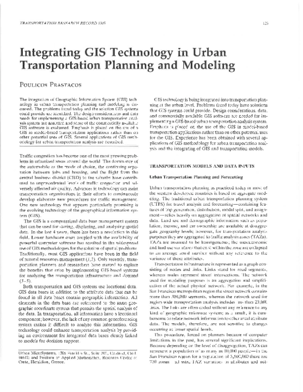 (PDF) Integrating GIS technology in urban transportation planning and ...