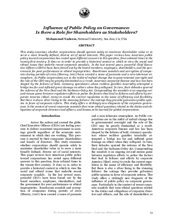 (PDF) Influence of Public Policy on Governance: Is There a Role for ...