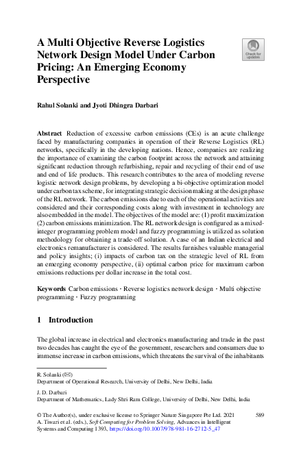 (PDF) A Multi Objective Reverse Logistics Network Design Model Under ...