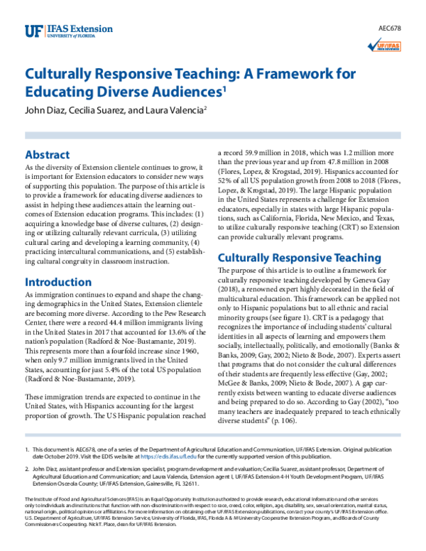 (PDF) Culturally Responsive Teaching: A Framework for Educating Diverse ...