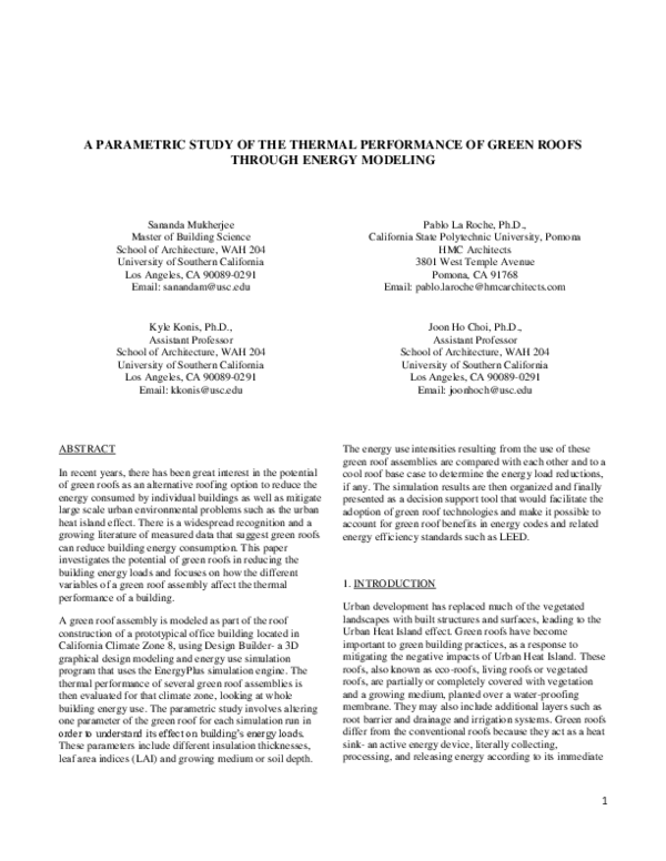 (PDF) A parametric study of the thermal performance of green roofs in ...