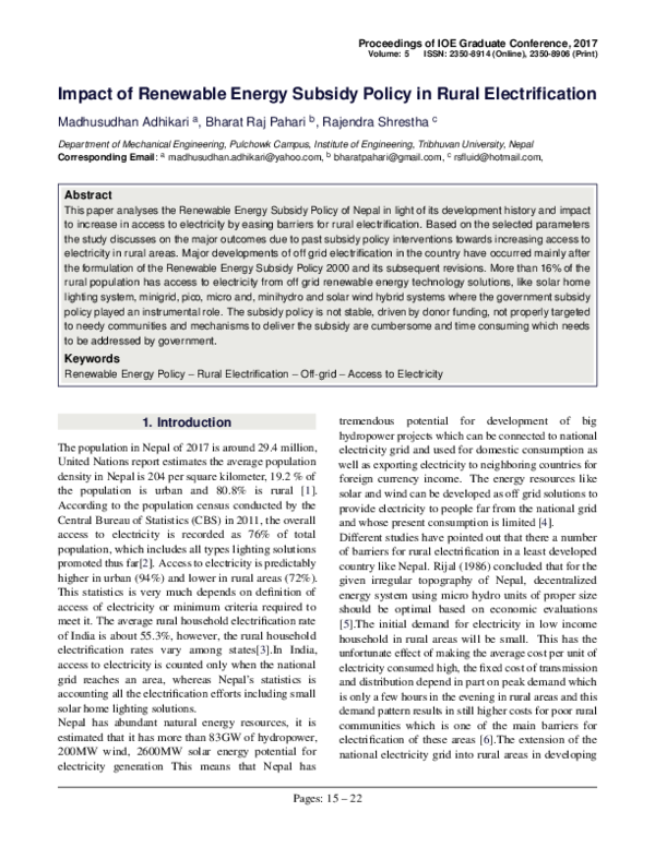 (PDF) Impact of Renewable Energy Subsidy Policy in Rural Electrification