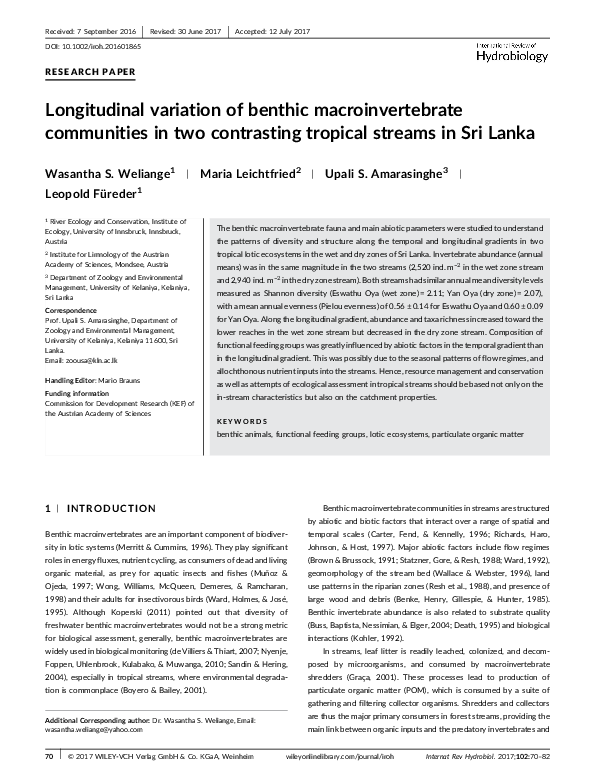 (PDF) Longitudinal variation of benthic macroinvertebrate communities ...