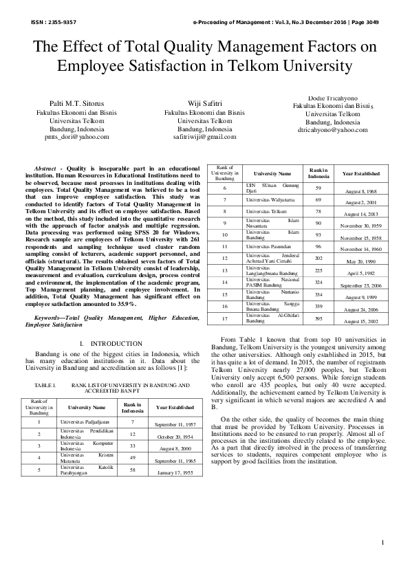 (PDF) The Effect of Total Quality Management Factors on Employee ...