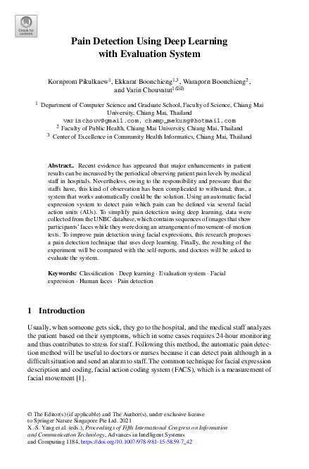 (PDF) Pain Detection Using Deep Learning with Evaluation System