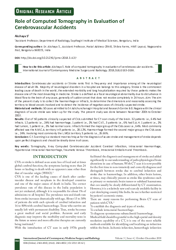 (PDF) Role of Computed tomography in Evaluation of Cerebrovascular ...