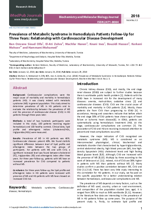 (PDF) Prevalence of the metabolic syndrome in hemodialysis | Mojgan ...