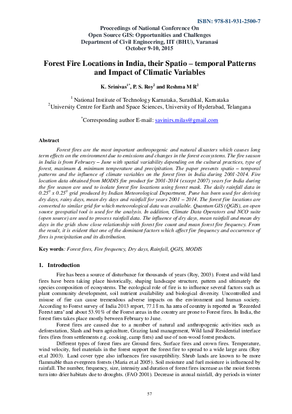 (PDF) Forest Fire Locations in India their spatio temporal patterns