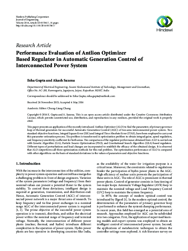 (PDF) Performance Evaluation of Antlion Optimizer Based Regulator in ...