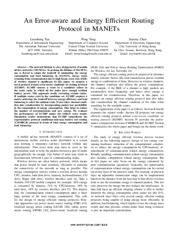 (PDF) An Error-aware and Energy Efficient Routing Protocol in MANETs