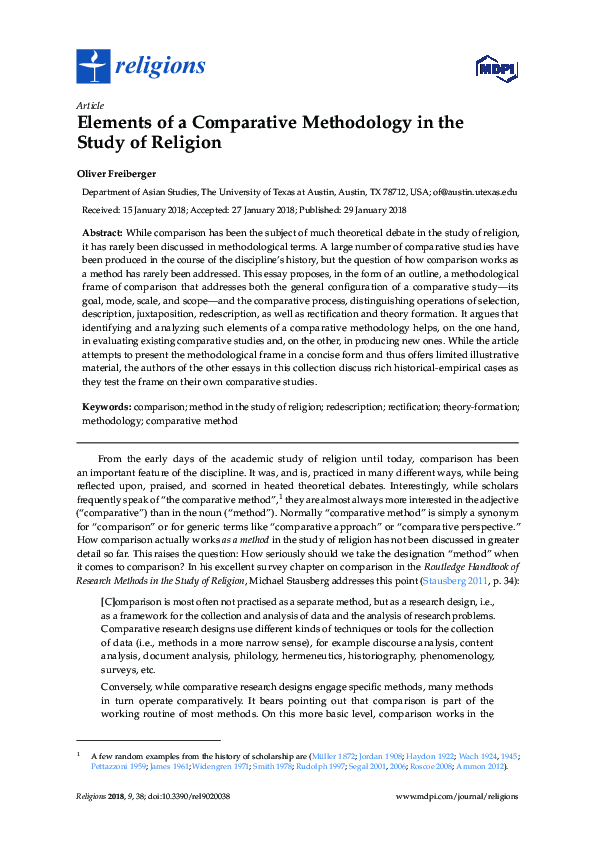 (PDF) Elements of a Comparative Methodology in the Study of Religion