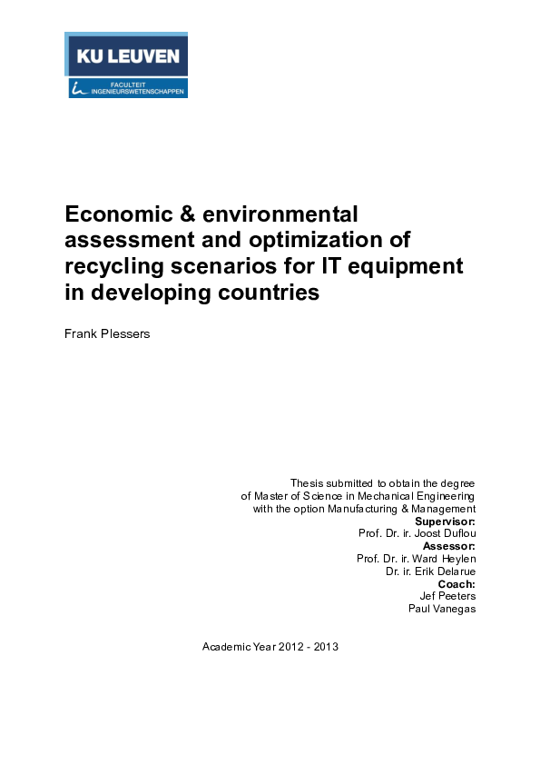 (PDF) Economic & environmental assessment and optimization of recycling ...
