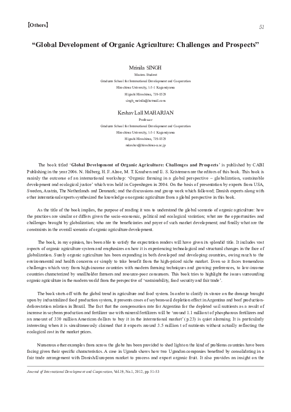 (PDF) Global development of organic agriculture: Challenges and prospects