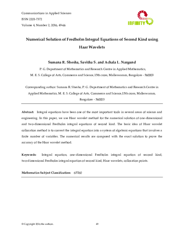 (PDF) Numerical Solution of Fredholm Integral Equations of Second Kind ...