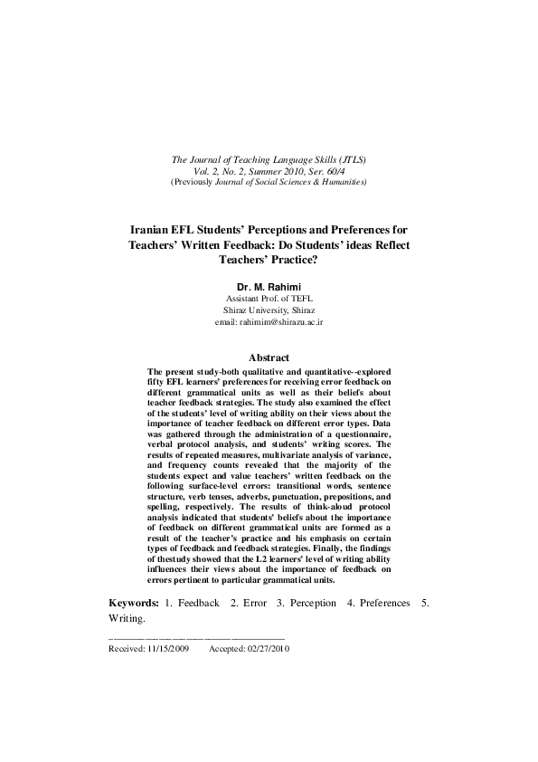 (PDF) Iranian EFL Students’ Perceptions and Preferences for Teachers ...