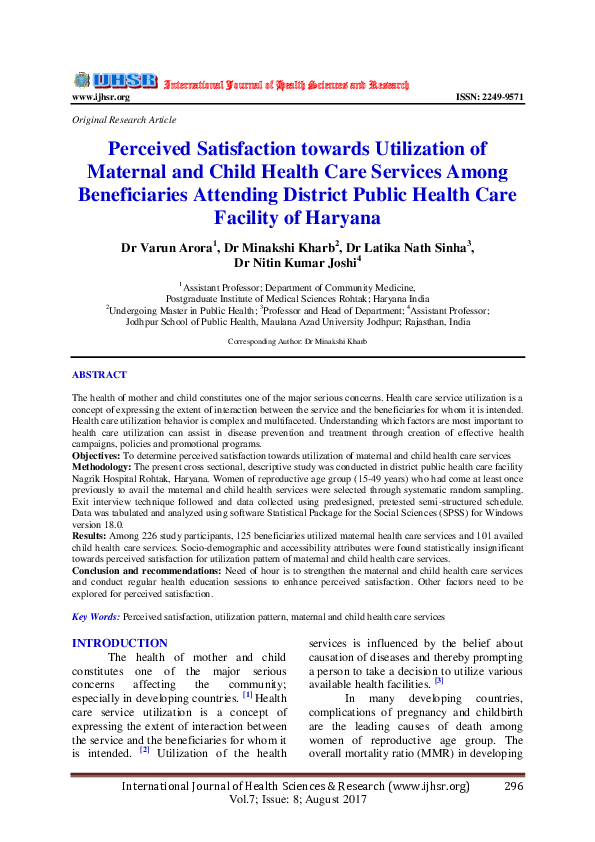 (PDF) Perceived Satisfaction towards Utilization of Maternal and Child ...