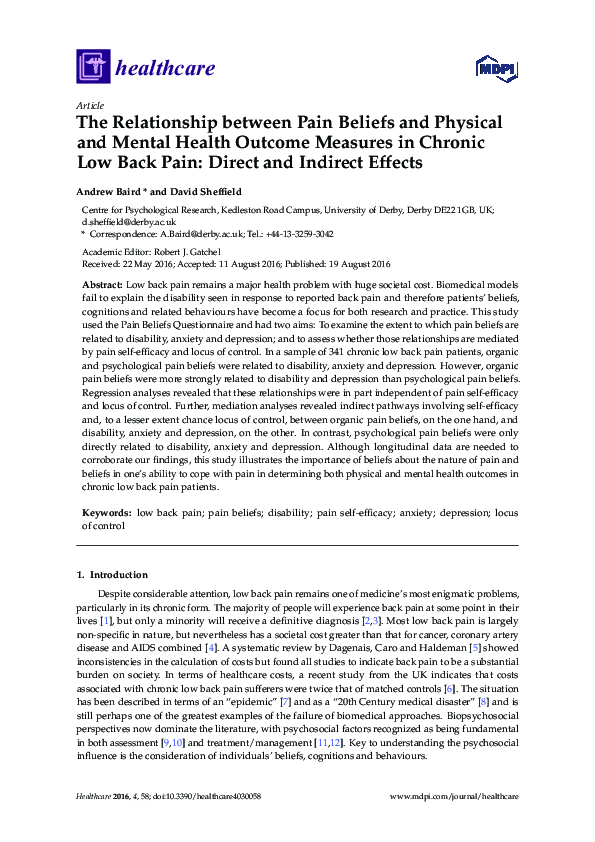 (PDF) The Relationship between Pain Beliefs and Physical and Mental ...