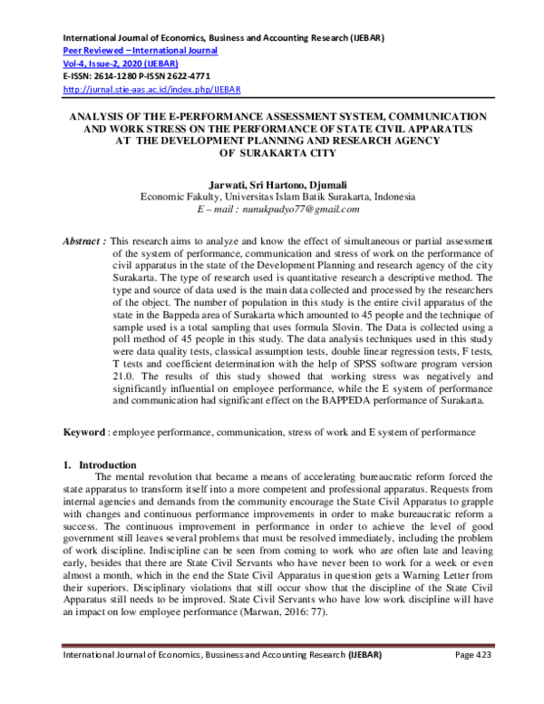 (PDF) Analysis of the E-Performance Assessment System, Communication ...
