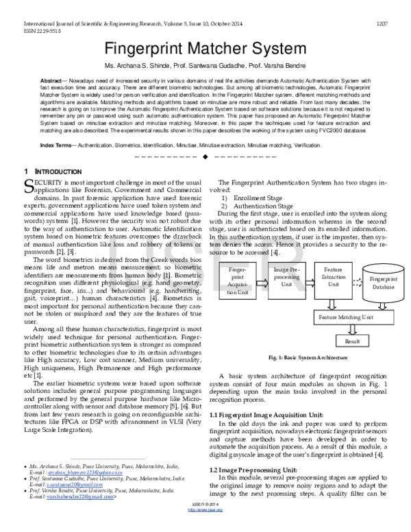 (PDF) Fingerprint Matcher System