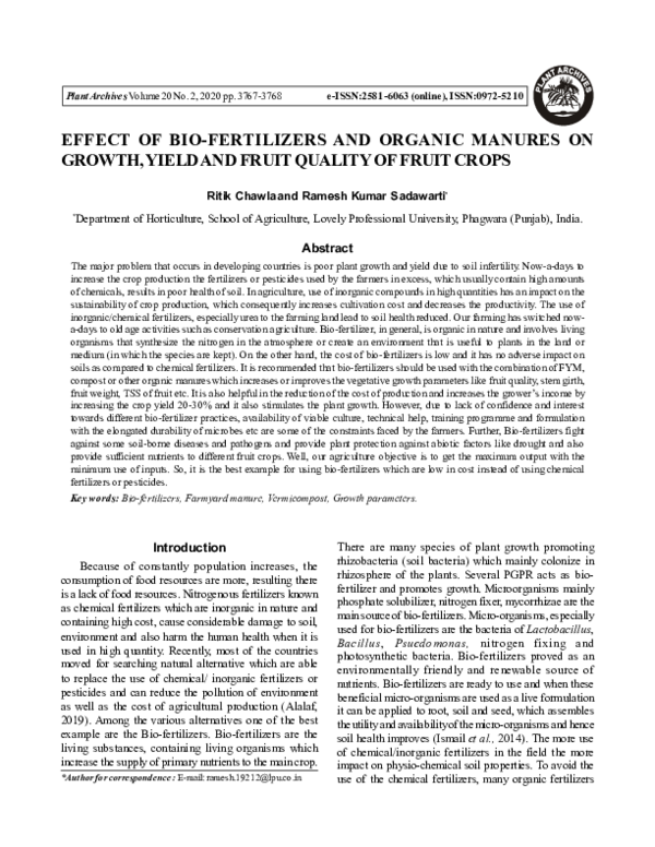 (PDF) Effect of Bio-Fertilizers and Organic Manures on Growth, Yield ...