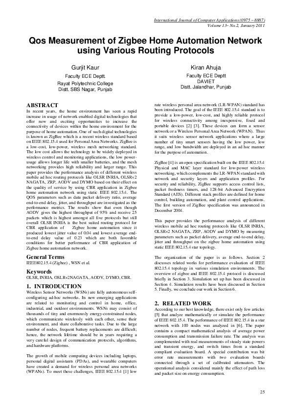 (PDF) Qos Measurement of Zigbee Home Automation Network using Various ...