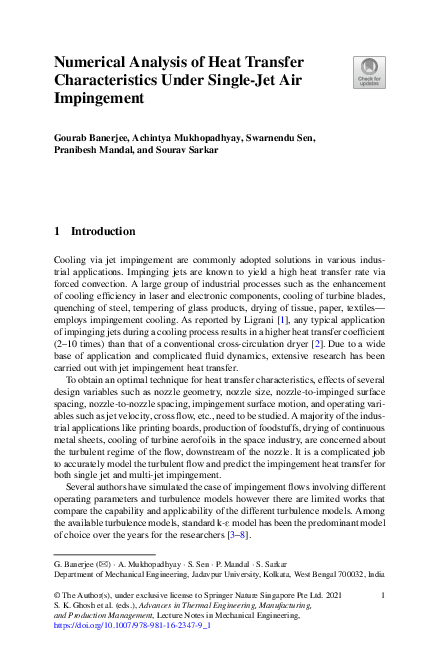 (PDF) Numerical Analysis of Heat Transfer Characteristics Under Single ...