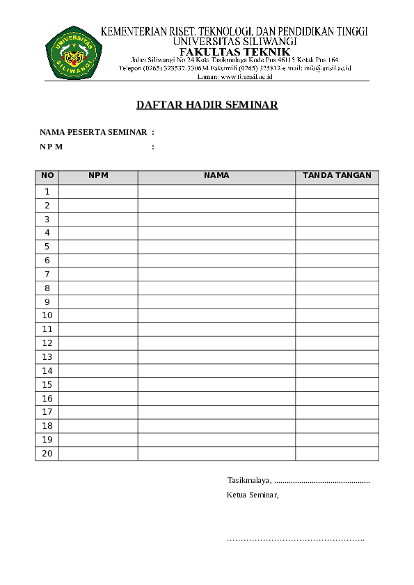 (PDF) DAFTAR HADIR SEMINAR NAMA PESERTA SEMINAR