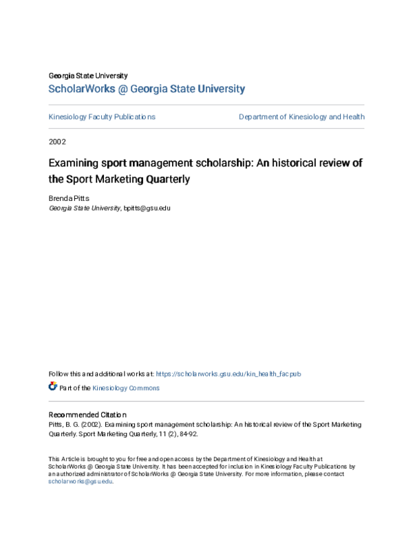 (PDF) Examining sport management scholarship An historical review of