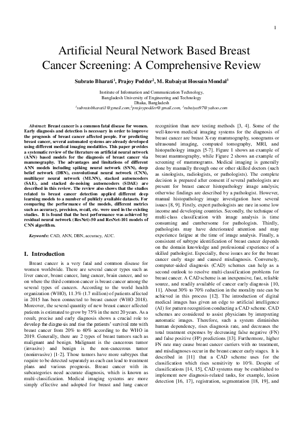 (PDF) Artificial Neural Network Based Breast Cancer Screening: A ...