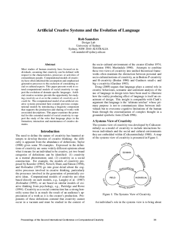 (PDF) Artificial Creative Systems and the Evolution of Language