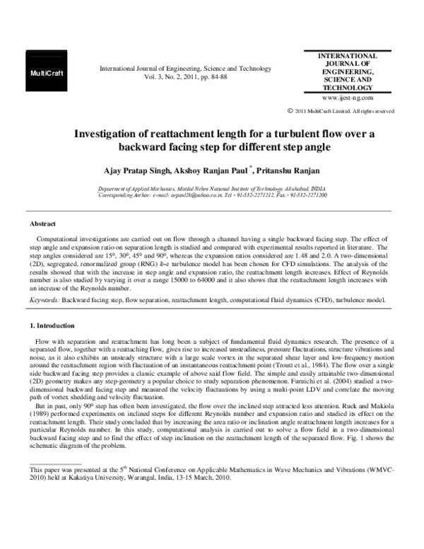 (PDF) Investigation of reattachment length for a turbulent flow over a ...