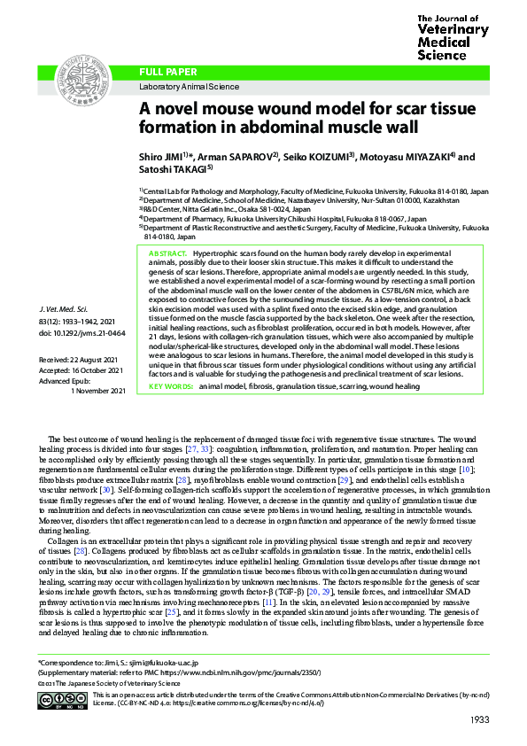(PDF) A novel mouse wound model for scar tissue formation in abdominal ...