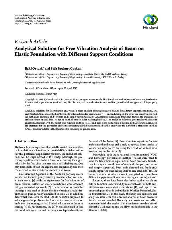 (PDF) Analytical Solution for Free Vibration Analysis of Beam on ...
