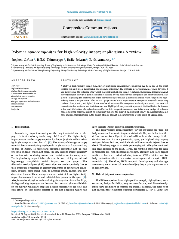(PDF) Polymer nanocomposites for high-velocity impact applications-A review