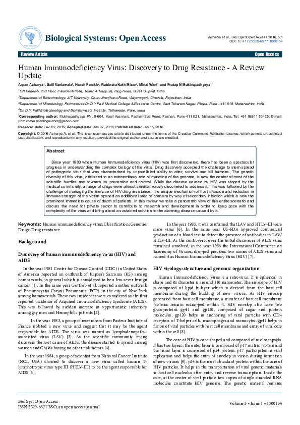 (PDF) Human Immunodeficiency Virus: Discovery to Drug Resistance - A ...