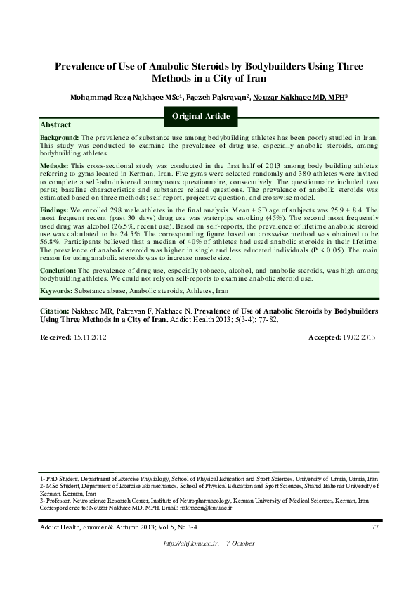 (PDF) Prevalence of Use of Anabolic Steroids by Bodybuilders Using ...
